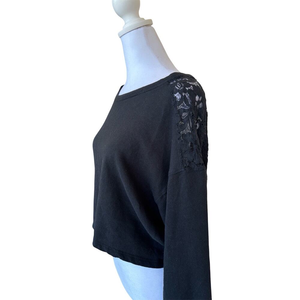 Hollister Black Long Sleeve Crop Top Lace Back Y2K Boho Sz M